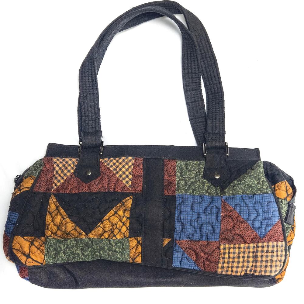 Donna Sharp Patchwork Quilted Handbag Black Multi OS Folk Tapestry - Picture 2 of 10